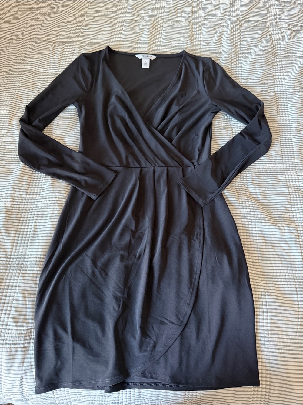White House Black Market Black Long-Sleeve Faux Wrap Dress